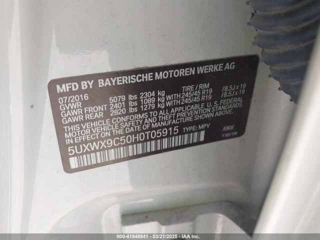 2017 BMW X3 5UXWX9C50H0T05915 Photo 8