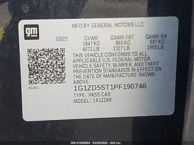 1G1ZD5ST1PF190746 Chevrolet Malibu Fwd 1lt