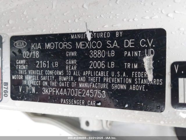 3KPFK4A70JE245753 KIA FORTE LX