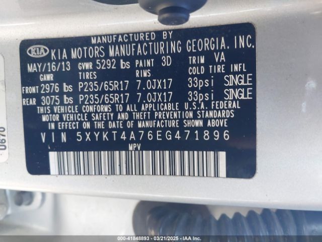 5XYKT4A76EG471896 KIA Sorento Lx V6