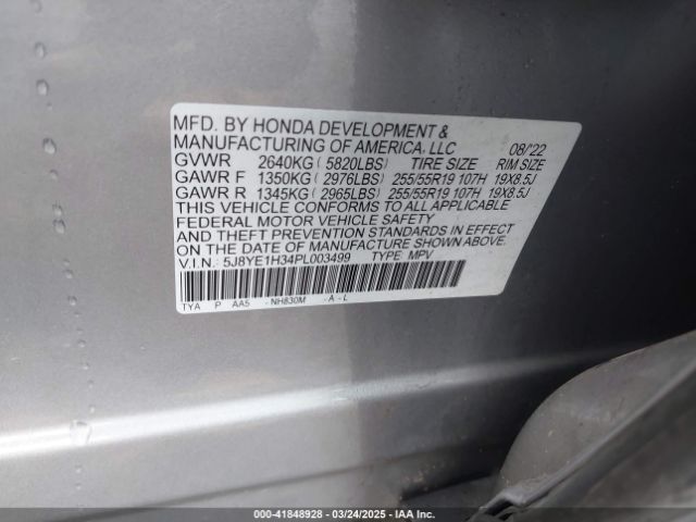 5J8YE1H34PL003499 Acura Mdx Base (a10)