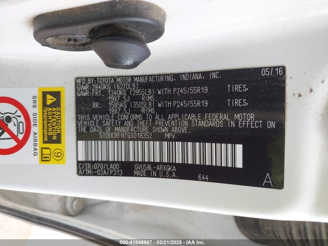 5TDDCRFH7GS018352 Toyota 2gr-fxe, 4jm, 2fm