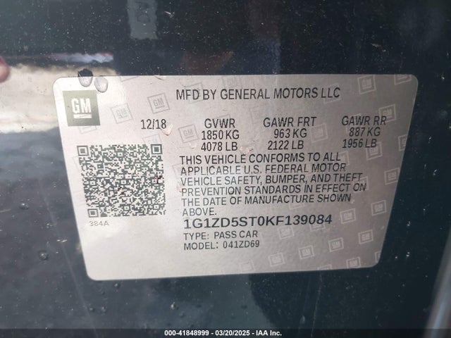 1G1ZD5ST0KF139084 Chevrolet MALIBU LT