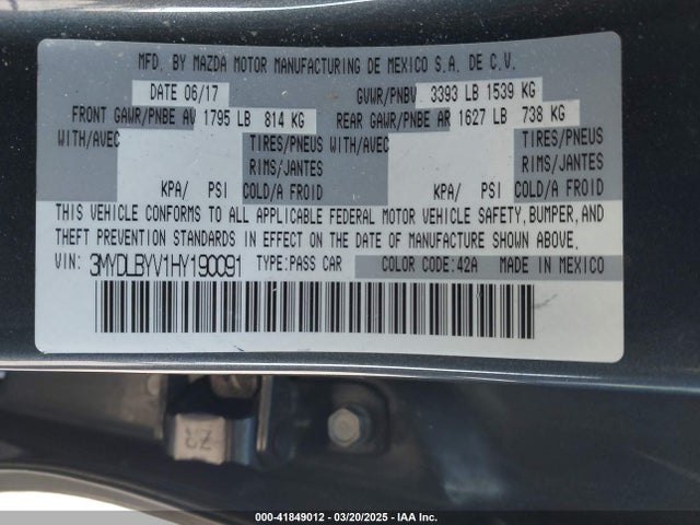 3MYDLBYV1HY190091 Toyota YARIS IA