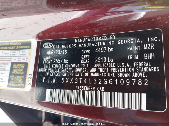 5XXGT4L32GG109782 KIA Optima Lx