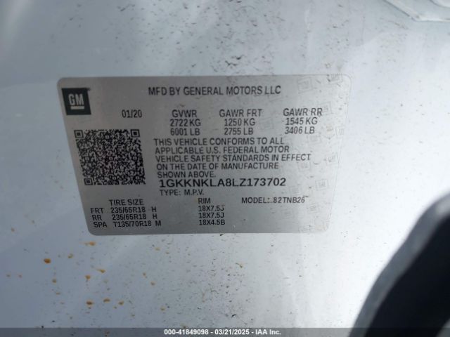 1GKKNKLA8LZ173702 GMC Acadia Fwd Sle