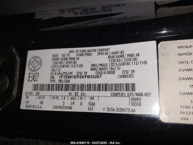 1FTEW1EP2KFB53267 Ford F-150 Lariat
