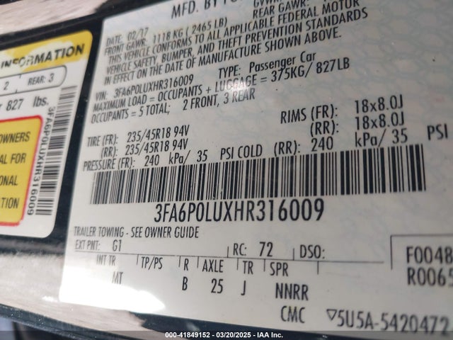 Ford Fusion Hybrid Se 2017 3FA6P0LUXHR316009 Image 9