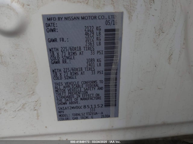 5N1AT2MV0GC851152 Nissan Rogue Sl