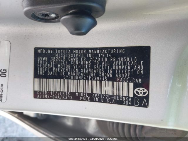 5YFBURHE4FP239745 Toyota COROLLA LE