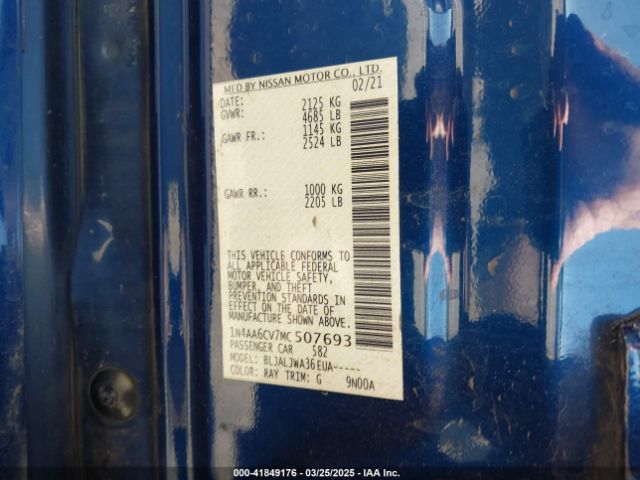 1N4AA6CV7MC507693 Nissan Maxima Sv Xtronic Cvt