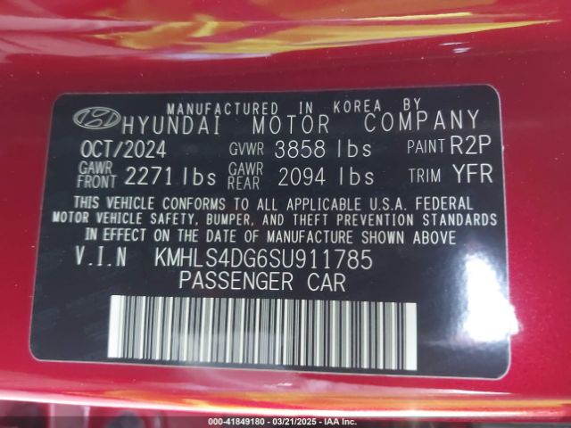 KMHLS4DG6SU911785 Hyundai Elantra Sel Convenience