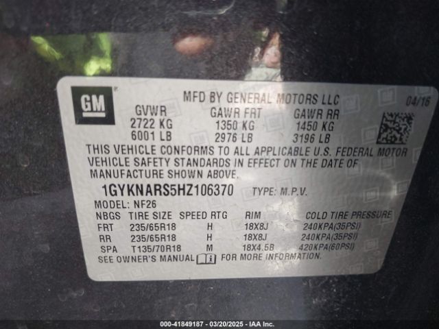 1GYKNARS5HZ106370 Cadillac Xt5 Standard