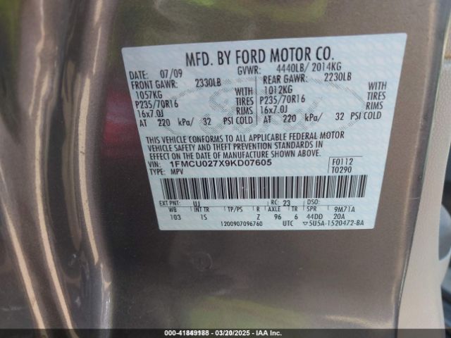 2009 FORD ESCAPE 1FMCU027X9KD07605 Photo 8