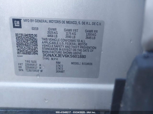3GNAXJEV6KS601880 Chevrolet EQUINOX LT