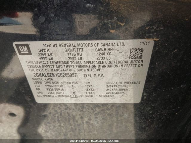 2012 GMC TERRAIN 2GKALSEK1C6205957 Photo 8