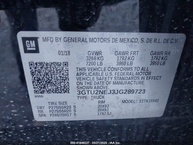 3GTU2NEJ3JG289723 GMC Sierra 1500 Slt