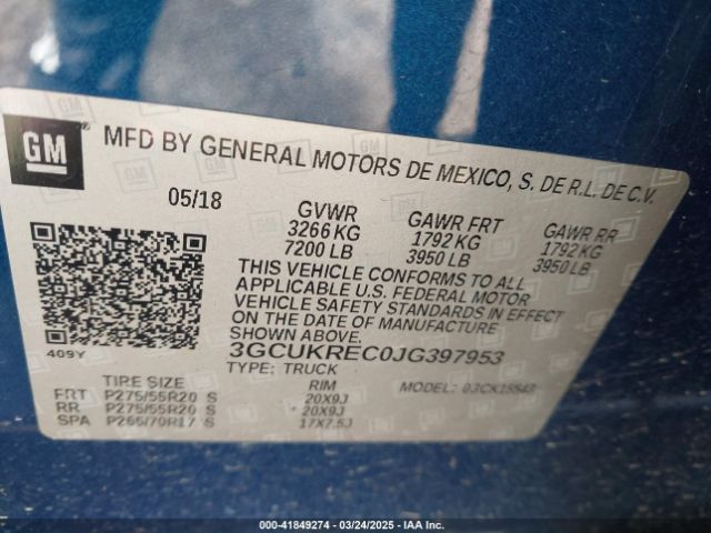 3GCUKREC0JG397953 Chevrolet Silverado 1500 2lt
