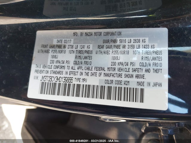 JM3TCBCY3H0139866 Mazda Cx-9 Touring