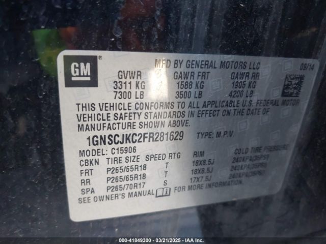 1GNSCJKC2FR281629 Chevrolet Suburban 1500 Lt