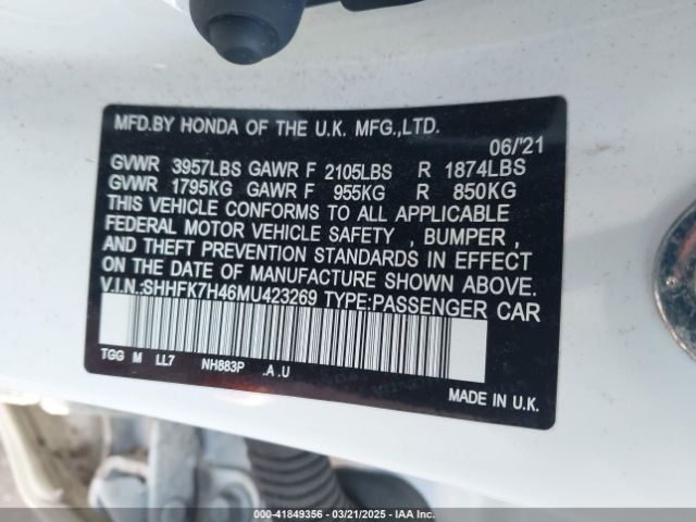 2021 HONDA CIVIC SHHFK7H46MU423269 Photo 8