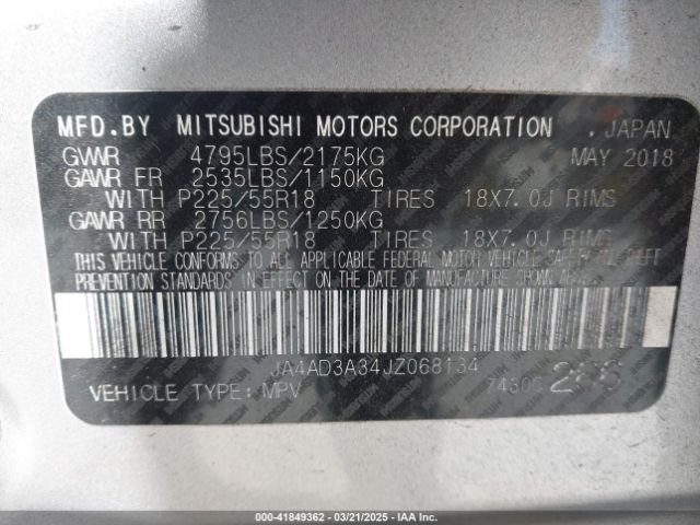 JA4AD3A34JZ068134 Mitsubishi Outlander Le/se/sel