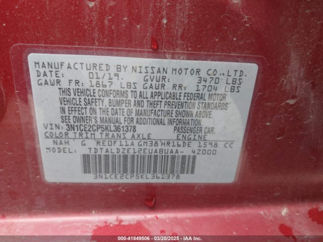 3N1CE2CP5KL361378 Nissan Versa Note Sv