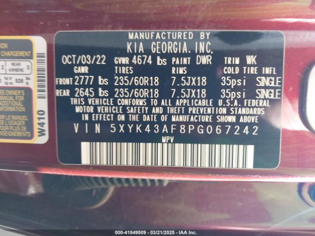 5XYK43AF8PG067242 KIA Sportage Sx