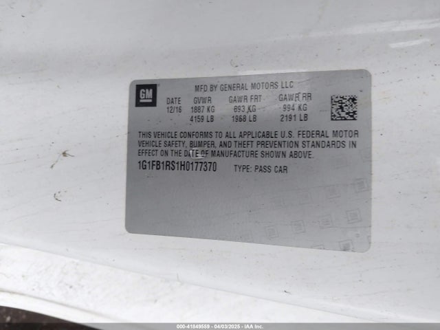 1G1FB1RS1H0177370 Chevrolet Camaro 1lt