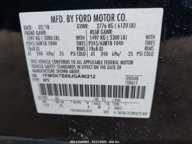 Ford 3.5l ti-vct 2018 1FM5K7B89JGA96212 Image 9