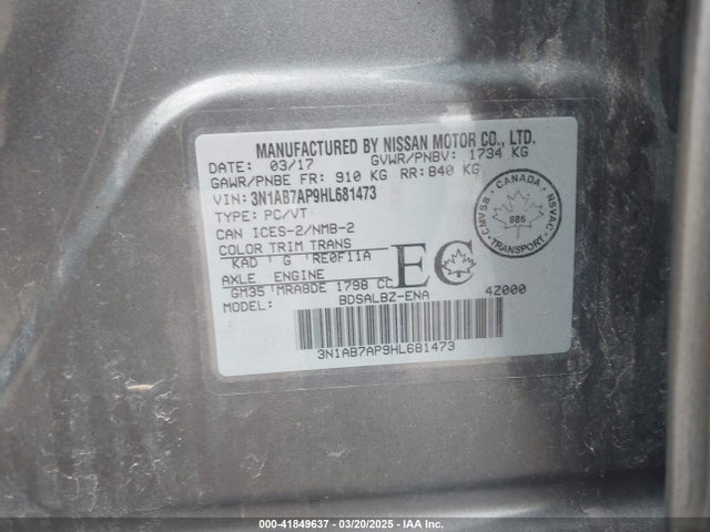 3N1AB7AP9HL681473 Nissan Sentra S/sl/sr/sv