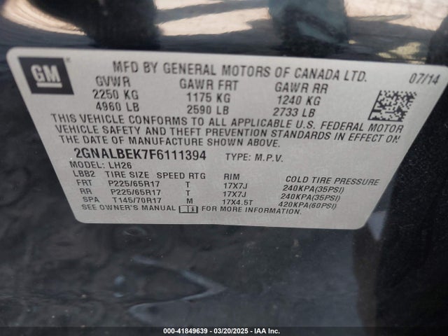 2GNALBEK7F6111394 Chevrolet EQUINOX 1LT