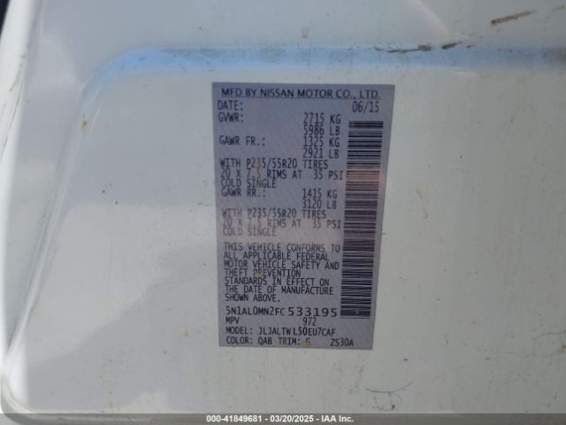 5N1AL0MN2FC533195 Infiniti QX60