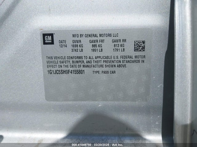 1G1JC5SH9F4155801 Chevrolet Sonic Lt Auto
