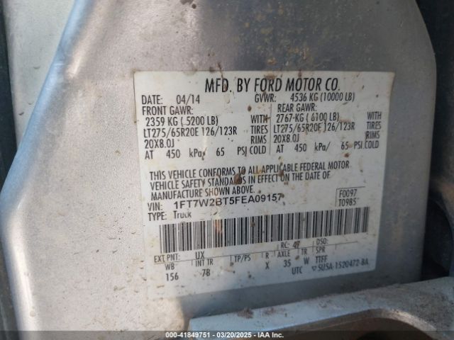 1FT7W2BT5FEA09157 Ford F-250 Lariat