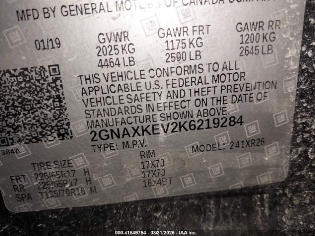 2019 CHEVROLET EQUINOX 2GNAXKEV2K6219284 Photo 8
