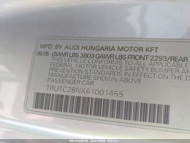 2006 AUDI TT TRUTC28NX61001455 Photo 8