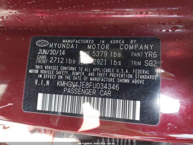 KMHGN4JE8FU034346 Hyundai Genesis 3.8