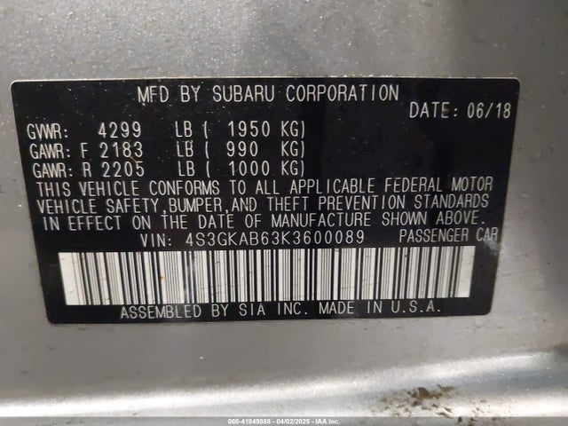 4S3GKAB63K3600089 Subaru Impreza 2.0i