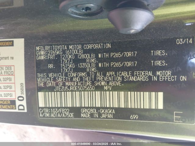 JTEZU5JR0E5075650 Toyota 4RUNNER SR5