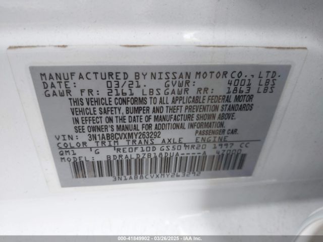 3N1AB8CVXMY263292 Nissan Sentra Sv Xtronic Cvt