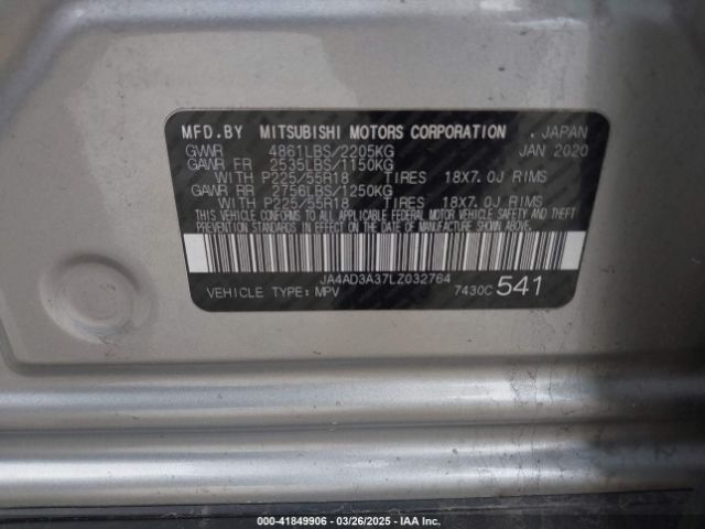2020 MITSUBISHI OUTLANDER JA4AD3A37LZ032764 Photo 8