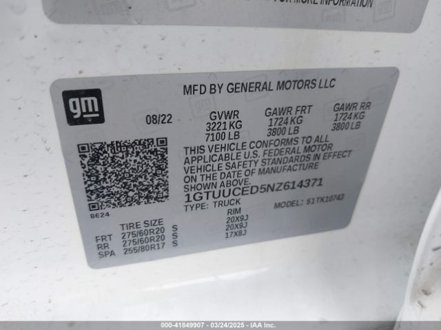 1GTUUCED5NZ614371 GMC Sierra 1500 4wd  Standard Box Elevation
