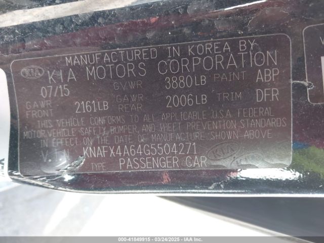 KNAFX4A64G5504271 KIA FORTE LX