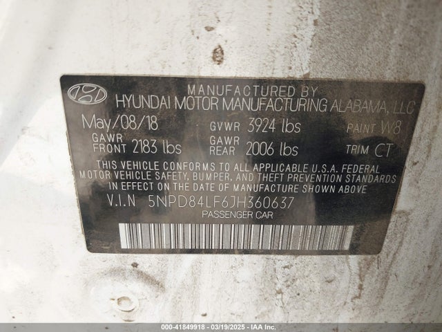 5NPD84LF6JH360637 Hyundai Elantra Value Edition