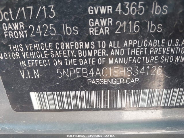 5NPEB4AC1EH834126 Hyundai SONATA GLS