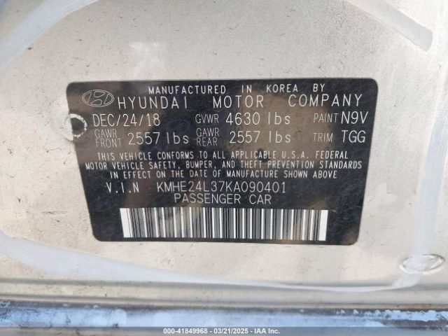 KMHE24L37KA090401 Hyundai Sonata Hybrid Se