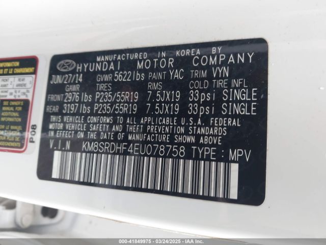 KM8SRDHF4EU078758 Hyundai Santa Fe Gls