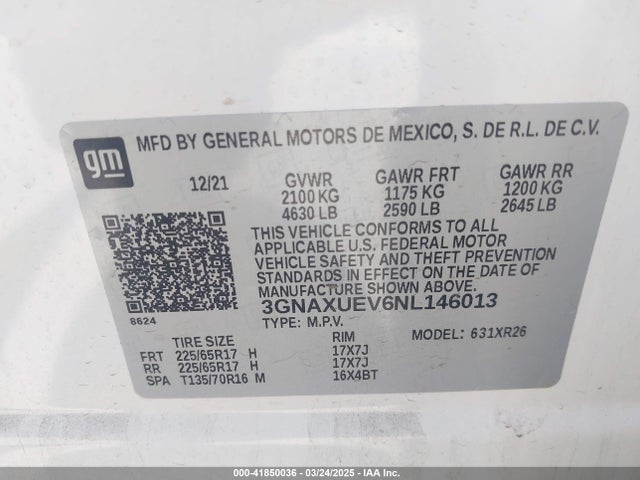 3GNAXUEV6NL146013 Chevrolet Equinox Awd Lt