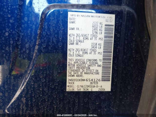 1N6ED1EK0NN654126 Nissan Frontier Sv 4x4
